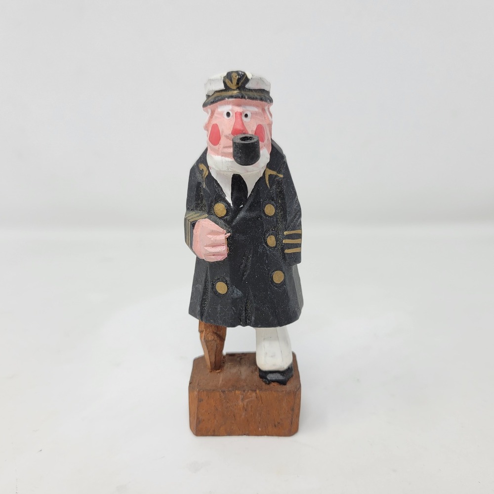 Vintage Hand Carved Wood Sea Captain Sailor Figurine Peg Leg Pipe 4 Inch